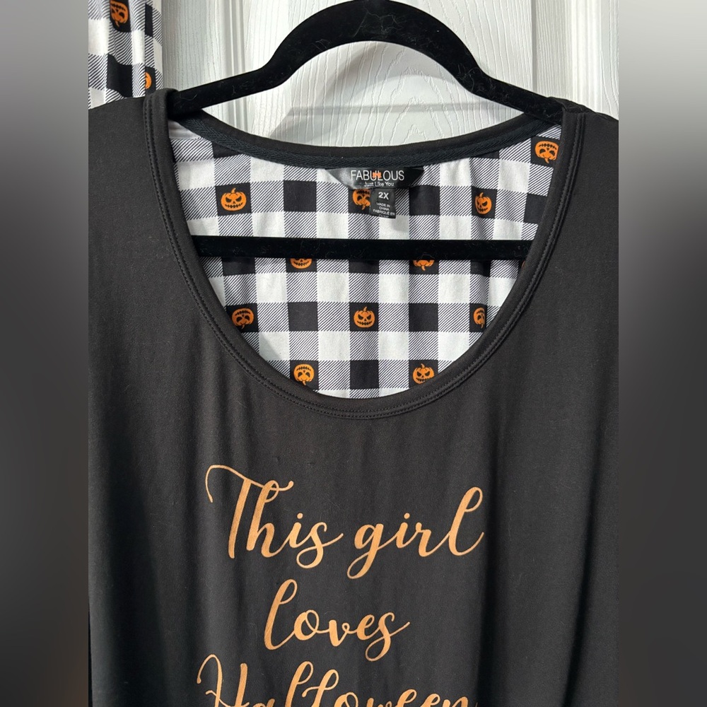 This Girl Loves Halloween 2 Pc Set  Pajamas Plus Size 2X Sleepwear Pumpkins - Picture 3 of 10